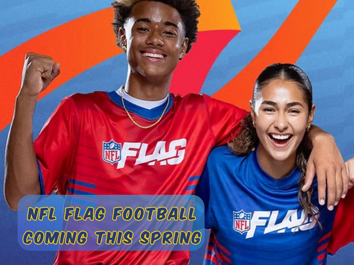 Kids playing NFL FLAG football during a spring league game at Riverview Athletics.